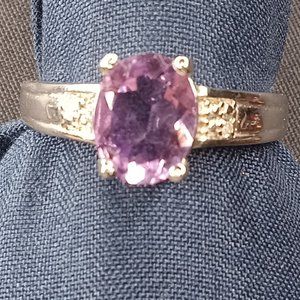 925 Sterling Silver Fancy Amethyst with Diamond Chips Ring